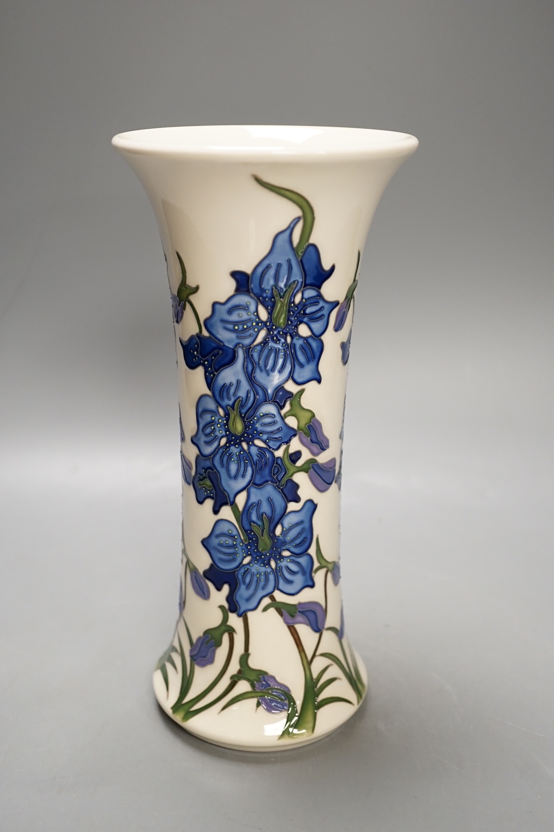 A Moorcroft 'delphinium' vase by Kerry Goodwin, limited edition 159/10, 2015, boxed, 25.5 cms high.